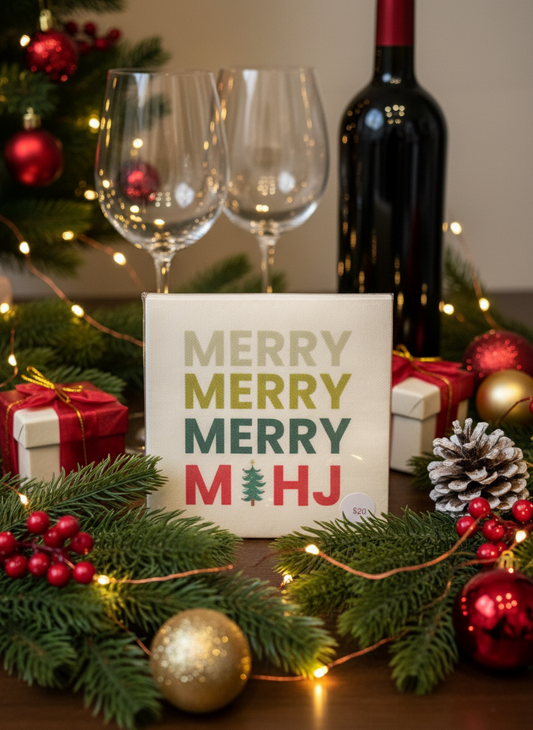 Merry Merry Merry Mahj Linen Beverage Napkins