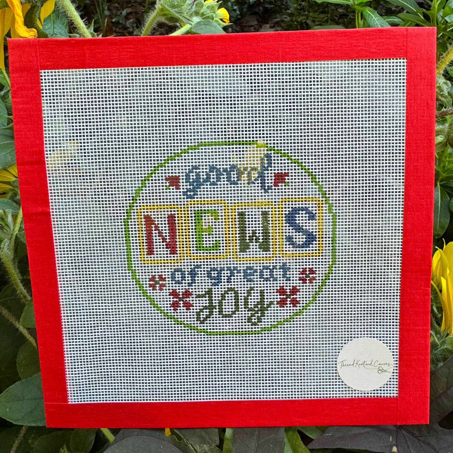 Circle Hand Painted Needlepoint Canvas "Good NEWS of Great Joy", mahjong related, Perfect for your Christmas Tree
